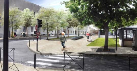 Perspective sur aménagement abords place Pourtoules